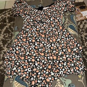 Floral Black and Orange Romper